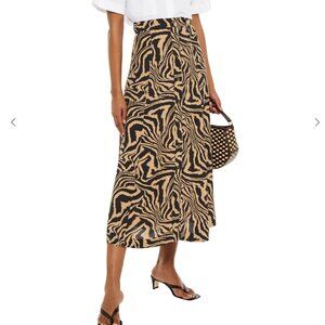 Ganni Women's Maxi Skirt in Tan/Black Zebra Print Size 38